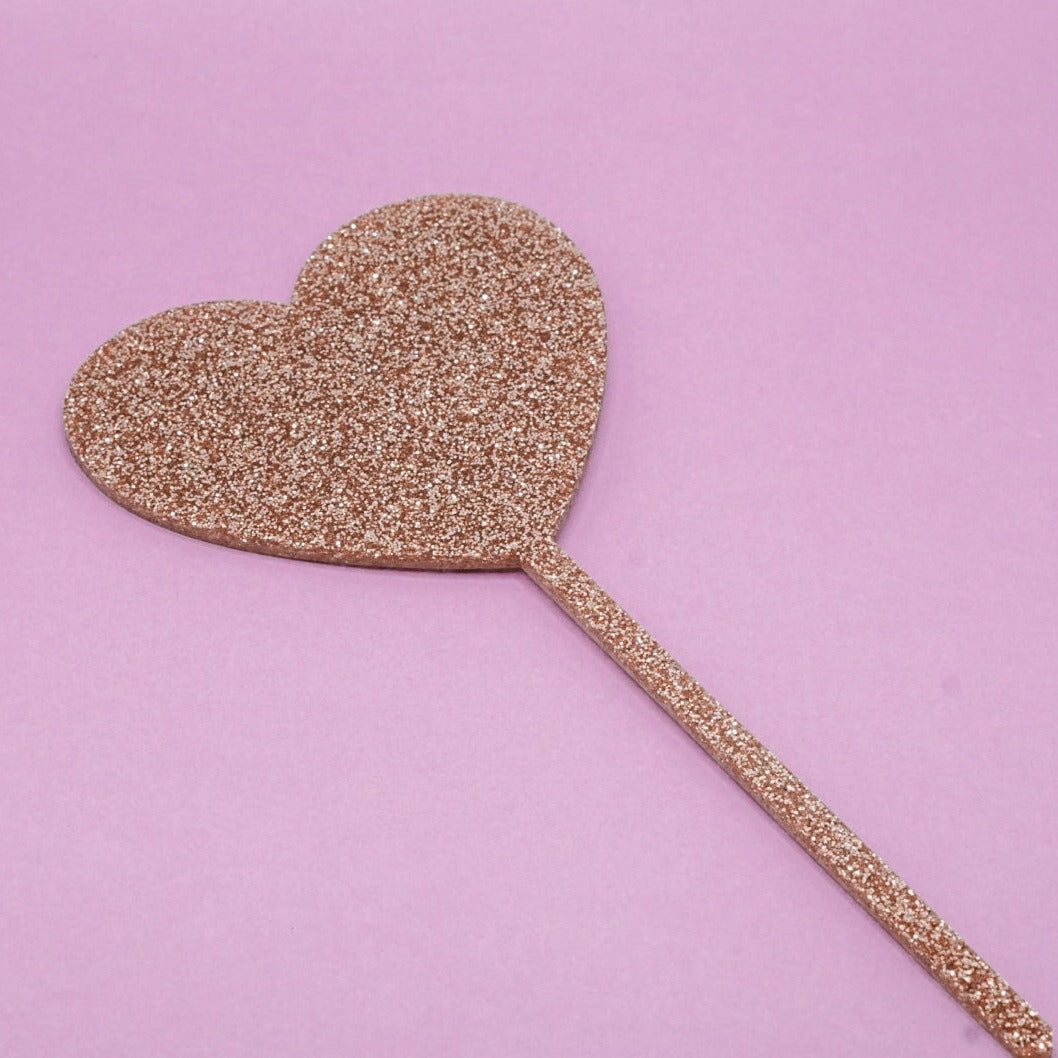 4 inch heart cake topper with single stem