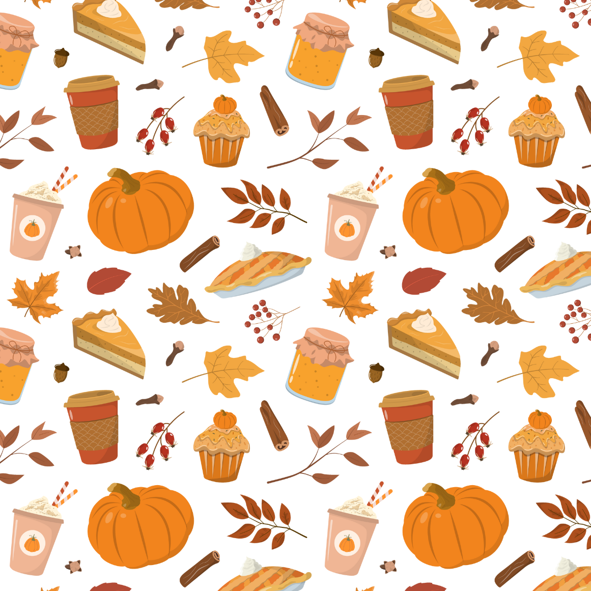 Pumpkin spice print on white background